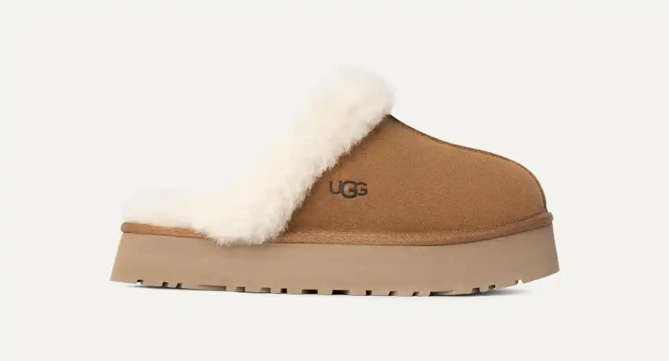 Papuci tip UGG cu blană și platformă – Maro camel