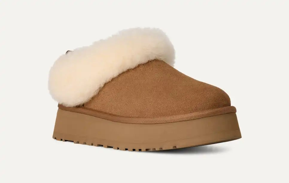 Papuci tip UGG cu blană și platformă – Maro camel