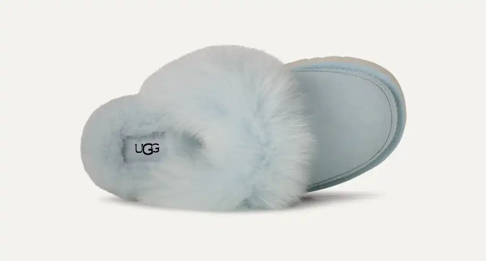 Papuci tip UGG cu blană voluminoasă și platformă – Albastru deschis